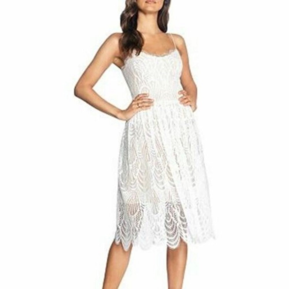 white lace midi dress w/nude lining- Francesca